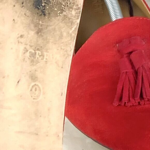 J. Crew Tassel Loafers Womens Size 9 Red Microsuede Pointed Toe Slip On Shoes - Picture 12 of 12